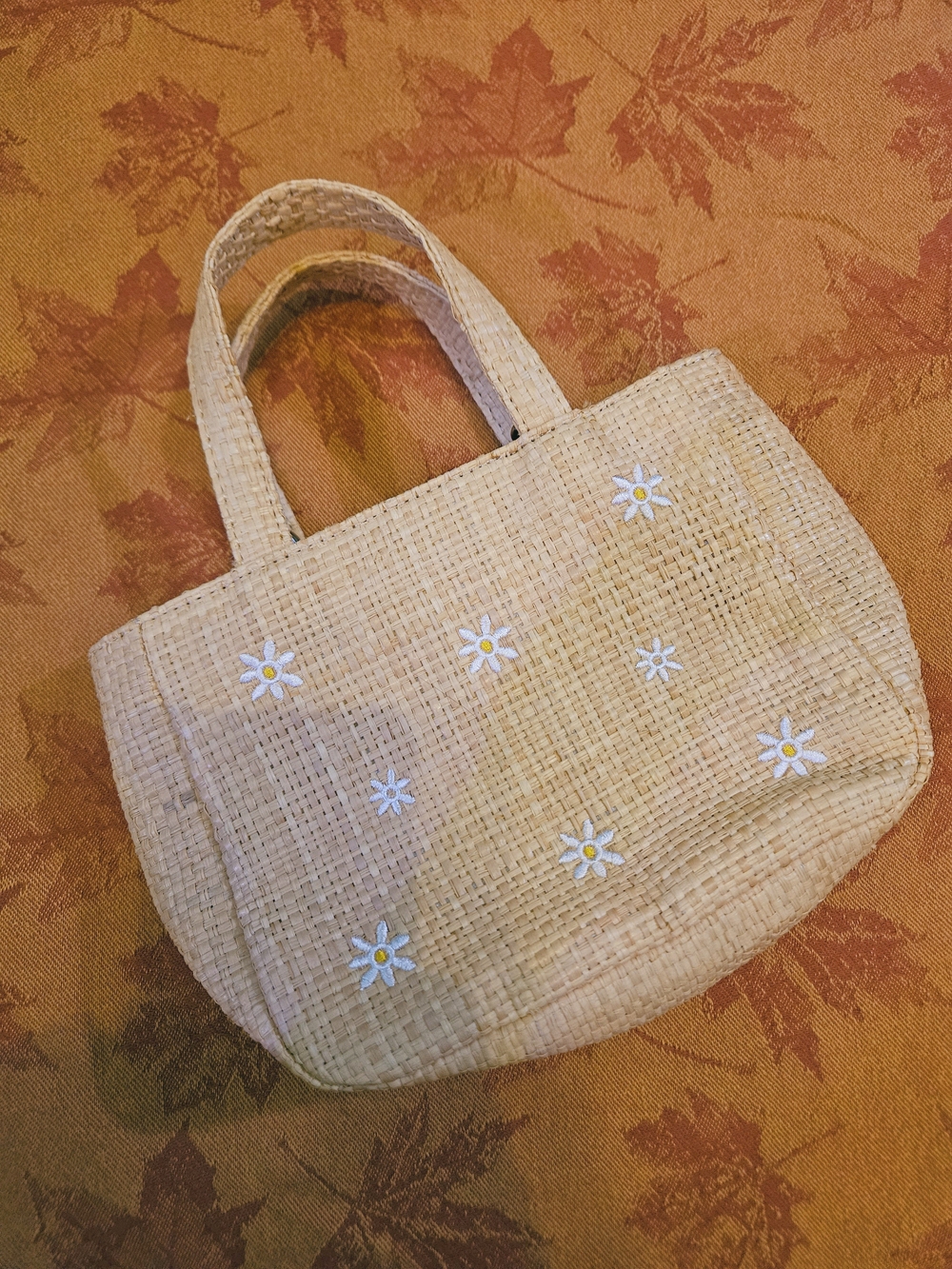 Adorable Mini Straw Daisy Embroidered Purse - Picture 2 of 4